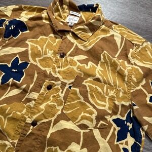 J Crew Shirt Mens Medium Hemp Cotton Camp Floral Loop Collar Short Sleeve Button